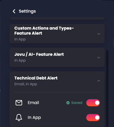 Technical Debt Alert Settings