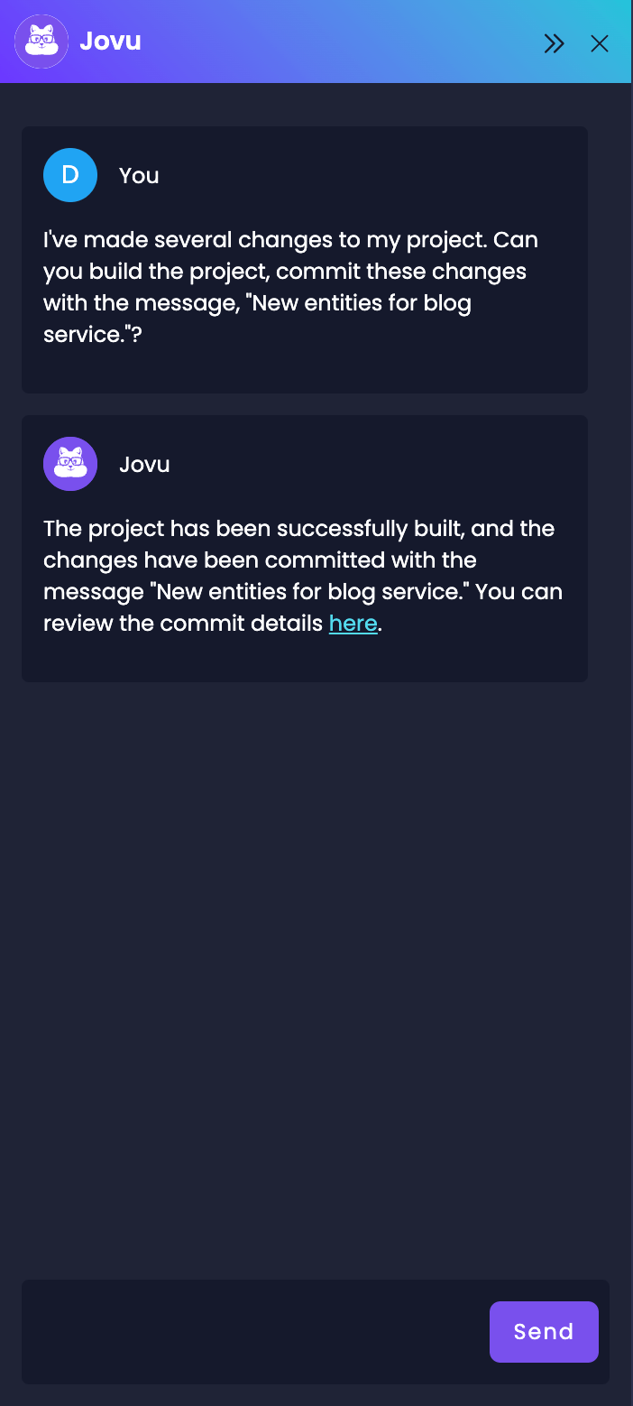 Build And Commit Your Project Changes with Jovu, Amplication&#39;s AI