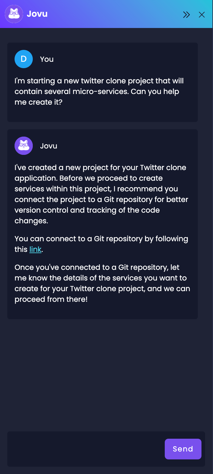 Create new projects with Jovu